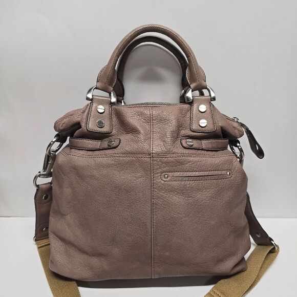 B. Makowsky Large Taupe Brown Leather Hobo Satchel Shoulder Crossbody Bag - Picture 3 of 8
